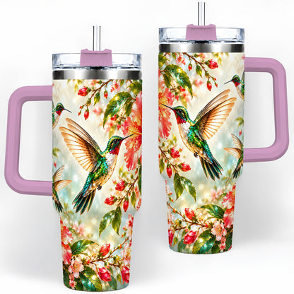 #pl[40oz|Pink] Hummingbird Hibiscus 40oz Tumbler, Stainless Steel Drinkware