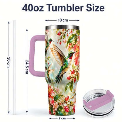 #pl[40oz|Pink] Hummingbird Hibiscus 40oz Tumbler, Stainless Steel Drinkware