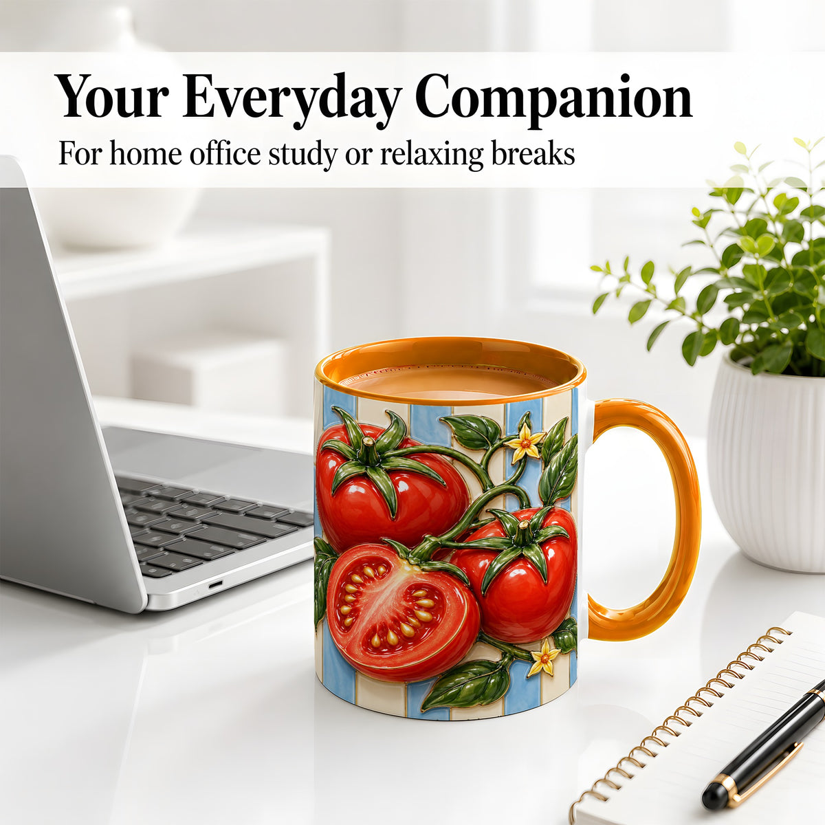 #pl[11oz|Orange] Tomato Garden Accent Mug, Ceramic Drinkware for Kitchen Decor Fans