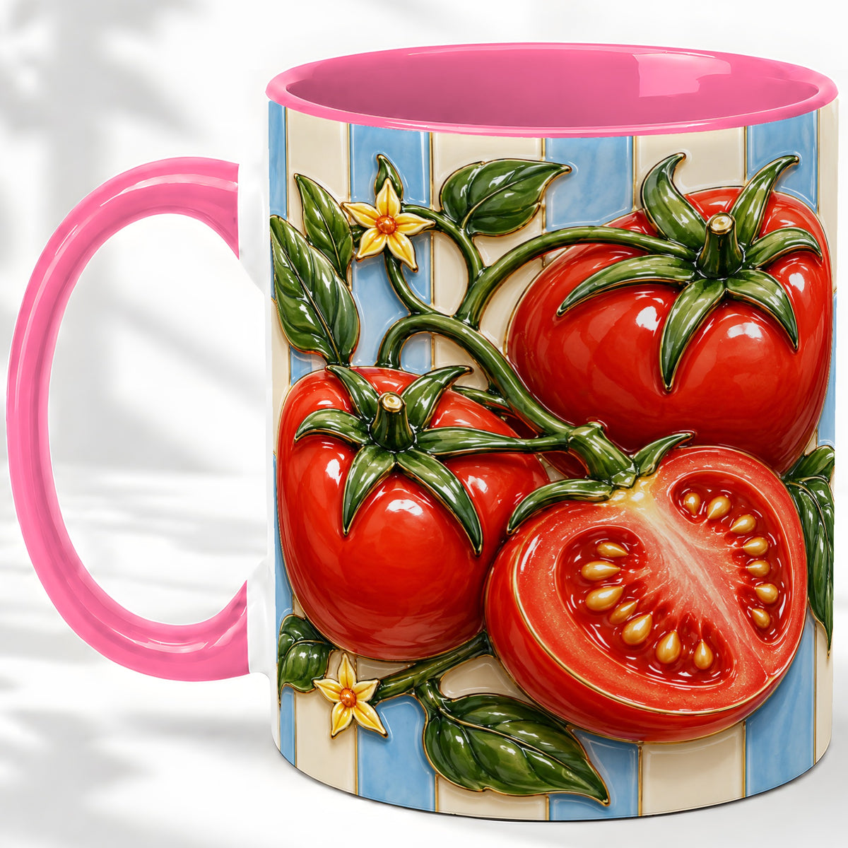 #pl[11oz|Pink] Tomato Garden Accent Mug, Ceramic Drinkware for Kitchen Decor Fans