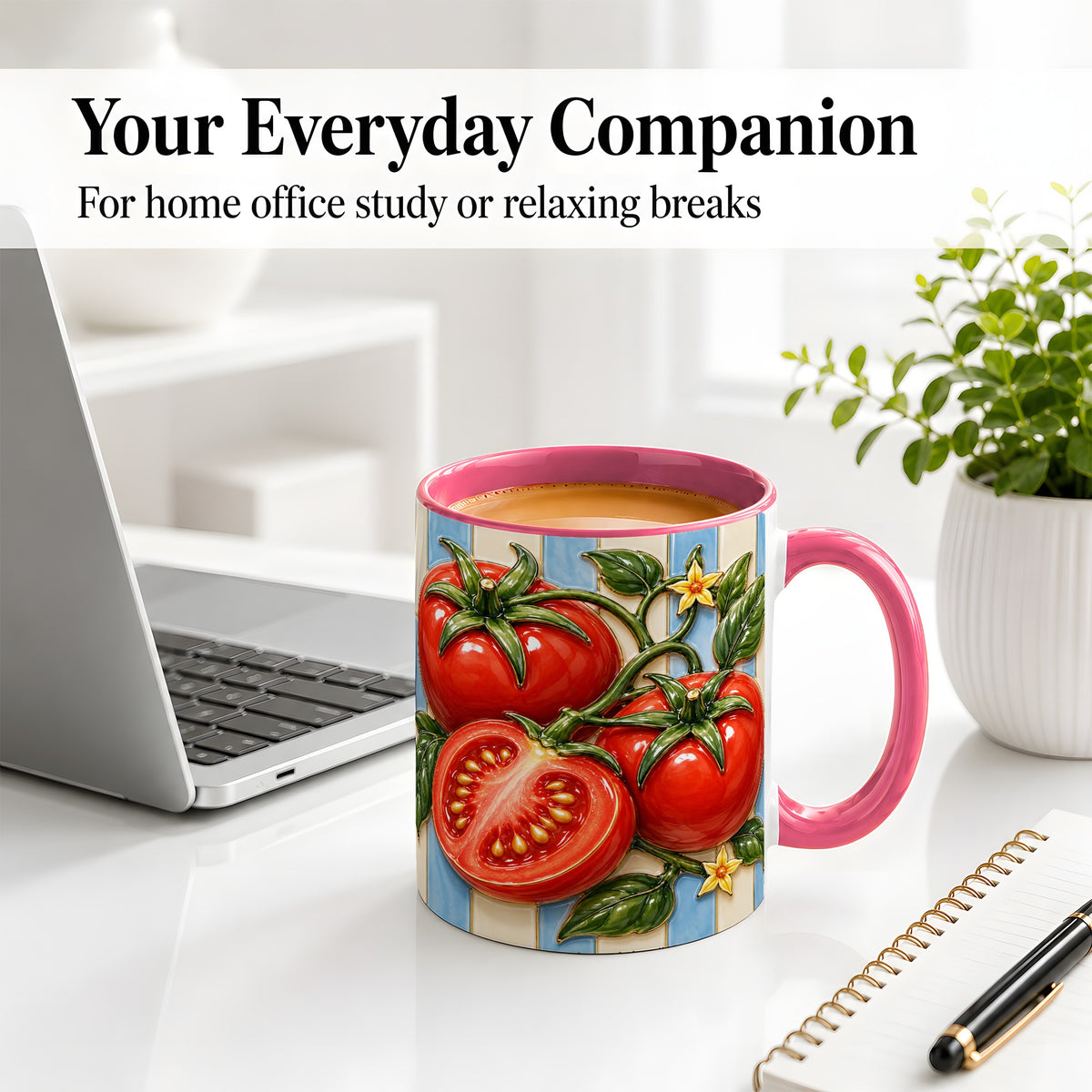 #pl[11oz|Pink] Tomato Garden Accent Mug, Ceramic Drinkware for Kitchen Decor Fans
