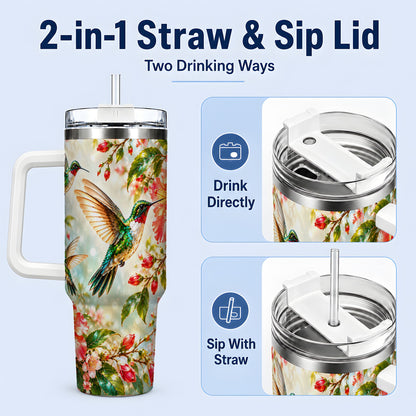 #pl[40oz|White] Hummingbird Hibiscus 40oz Tumbler, Stainless Steel Drinkware
