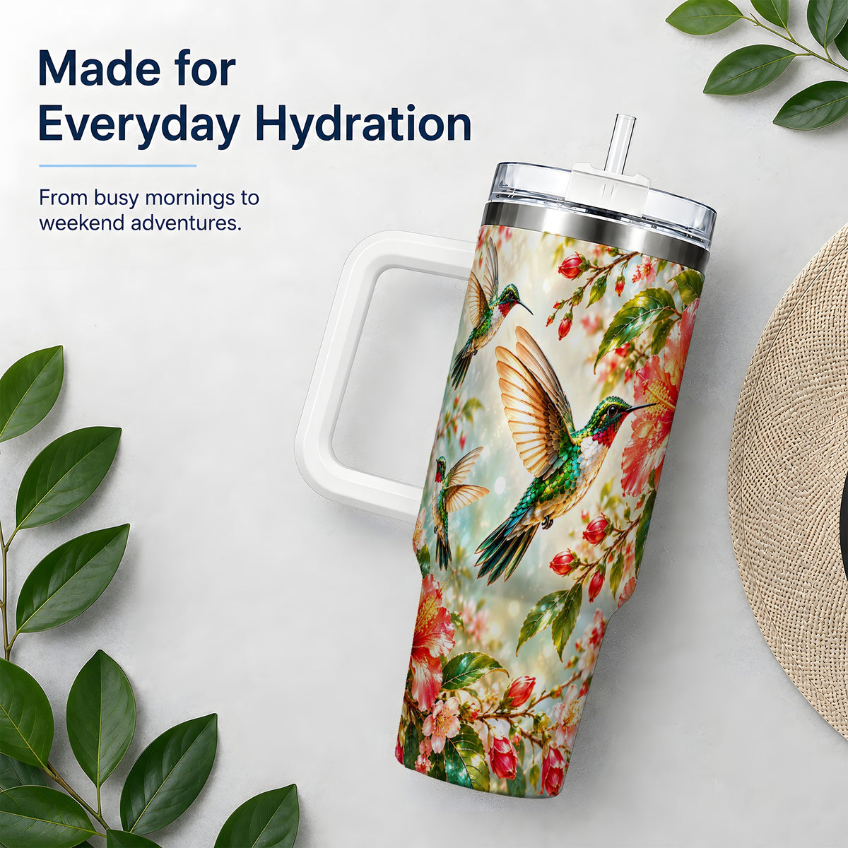 Hummingbird Hibiscus 40oz Tumbler, Stainless Steel Drinkware