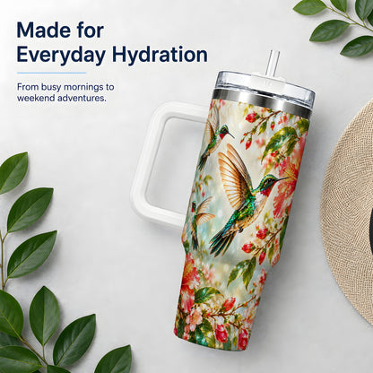 Hummingbird Hibiscus 40oz Tumbler, Stainless Steel Drinkware