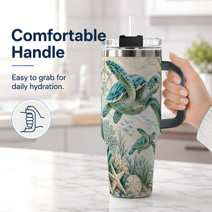 #pl[40oz|Black] Sea Turtle Coastal 40oz Tumbler, Stainless Steel Drinkware