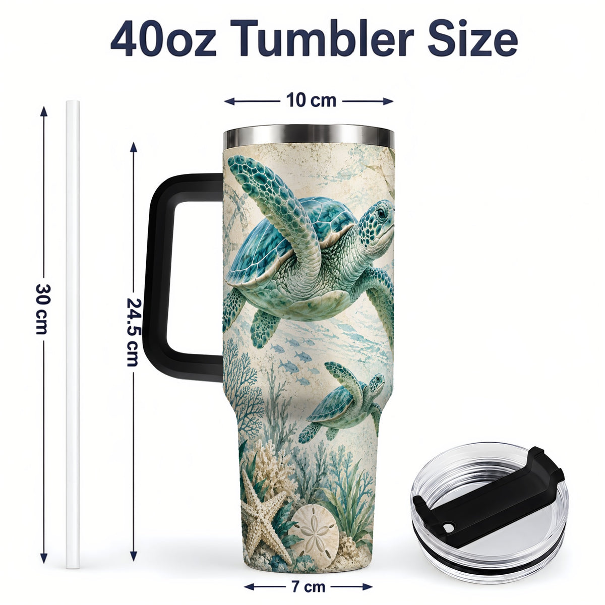 #pl[40oz|Black] Sea Turtle Coastal 40oz Tumbler, Stainless Steel Drinkware
