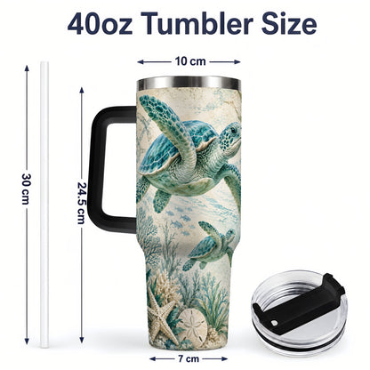 #pl[40oz|Black] Sea Turtle Coastal 40oz Tumbler, Stainless Steel Drinkware