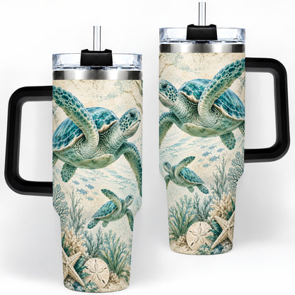 #pl[40oz|Black] Sea Turtle Coastal 40oz Tumbler, Stainless Steel Drinkware