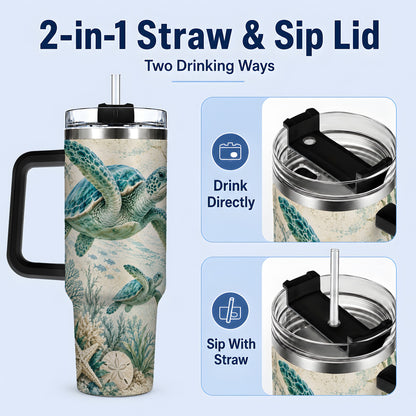 #pl[40oz|Black] Sea Turtle Coastal 40oz Tumbler, Stainless Steel Drinkware