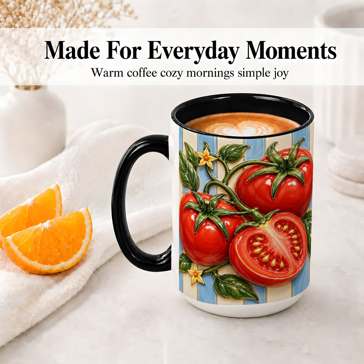#pl[15oz|Black] Tomato Garden Accent Mug, Ceramic Drinkware for Kitchen Decor Fans