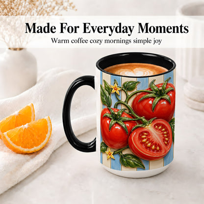 #pl[15oz|Black] Tomato Garden Accent Mug, Ceramic Drinkware for Kitchen Decor Fans