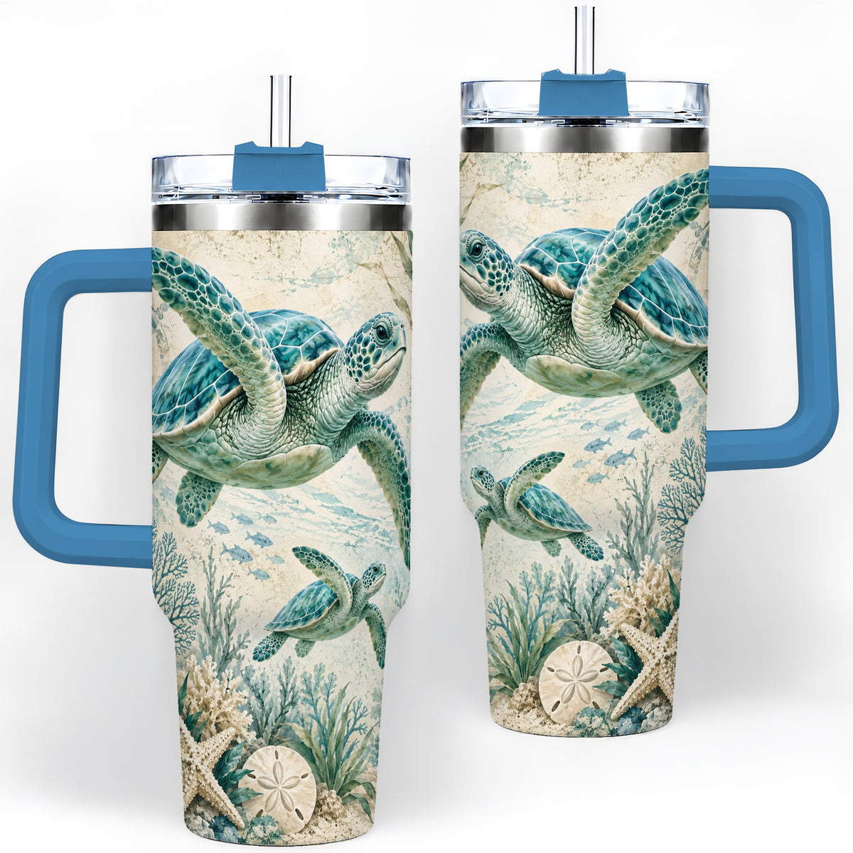 #pl[40oz|Blue] Sea Turtle Coastal 40oz Tumbler, Stainless Steel Drinkware
