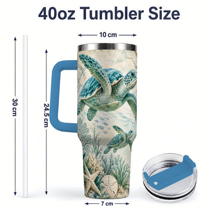 #pl[40oz|Blue] Sea Turtle Coastal 40oz Tumbler, Stainless Steel Drinkware