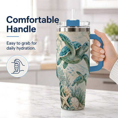 #pl[40oz|Blue] Sea Turtle Coastal 40oz Tumbler, Stainless Steel Drinkware