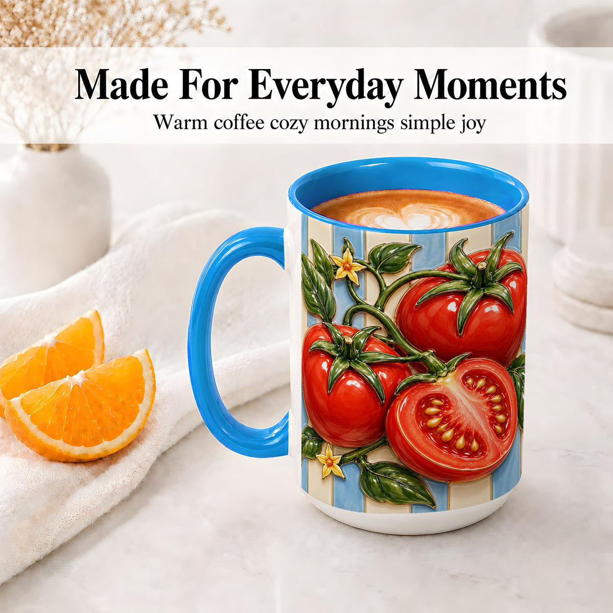 #pl[15oz|Blue] Tomato Garden Accent Mug, Ceramic Drinkware for Kitchen Decor Fans