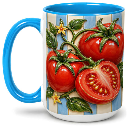 #pl[15oz|Blue] Tomato Garden Accent Mug, Ceramic Drinkware for Kitchen Decor Fans