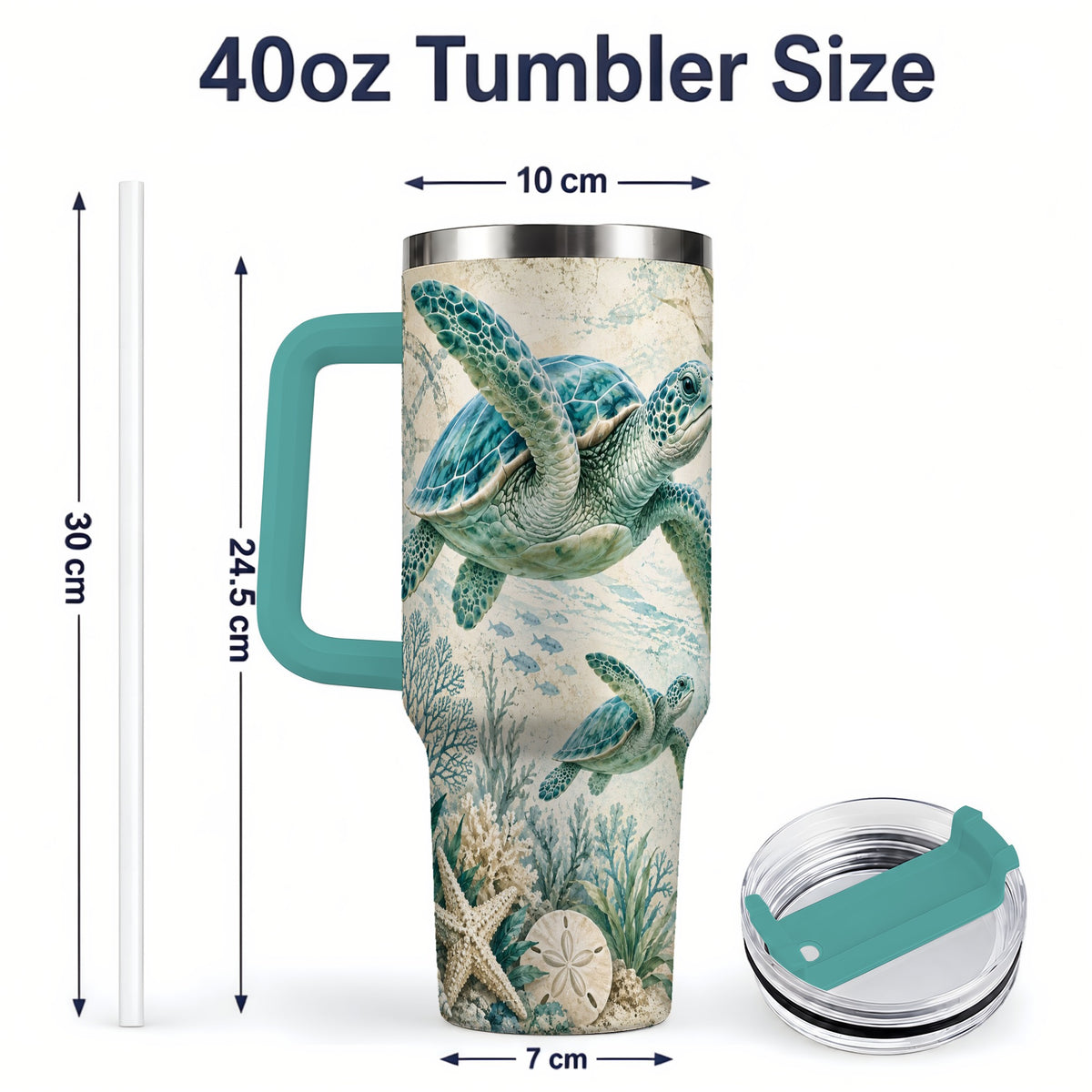 #pl[40oz|Green] Sea Turtle Coastal 40oz Tumbler, Stainless Steel Drinkware