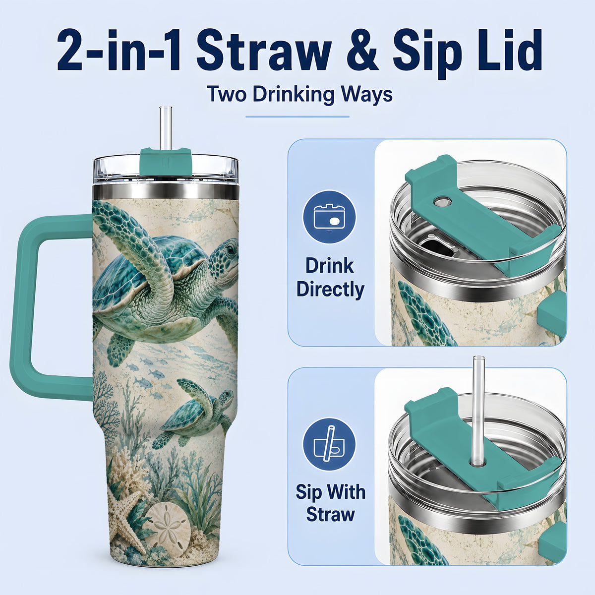 #pl[40oz|Green] Sea Turtle Coastal 40oz Tumbler, Stainless Steel Drinkware
