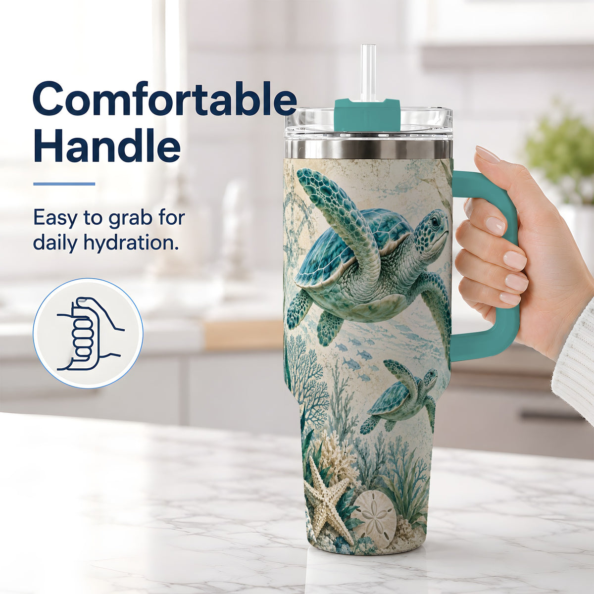 #pl[40oz|Green] Sea Turtle Coastal 40oz Tumbler, Stainless Steel Drinkware