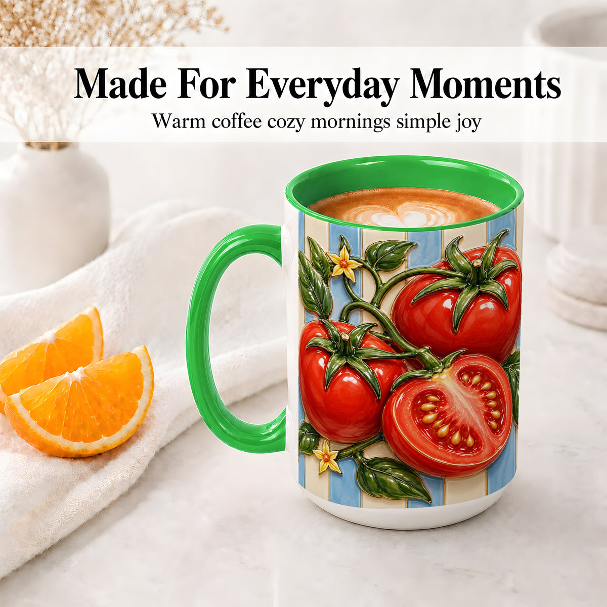 #pl[15oz|Green] Tomato Garden Accent Mug, Ceramic Drinkware for Kitchen Decor Fans