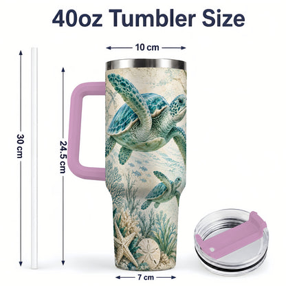 #pl[40oz|Pink] Sea Turtle Coastal 40oz Tumbler, Stainless Steel Drinkware