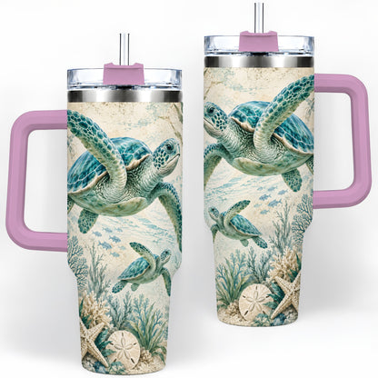 #pl[40oz|Pink] Sea Turtle Coastal 40oz Tumbler, Stainless Steel Drinkware