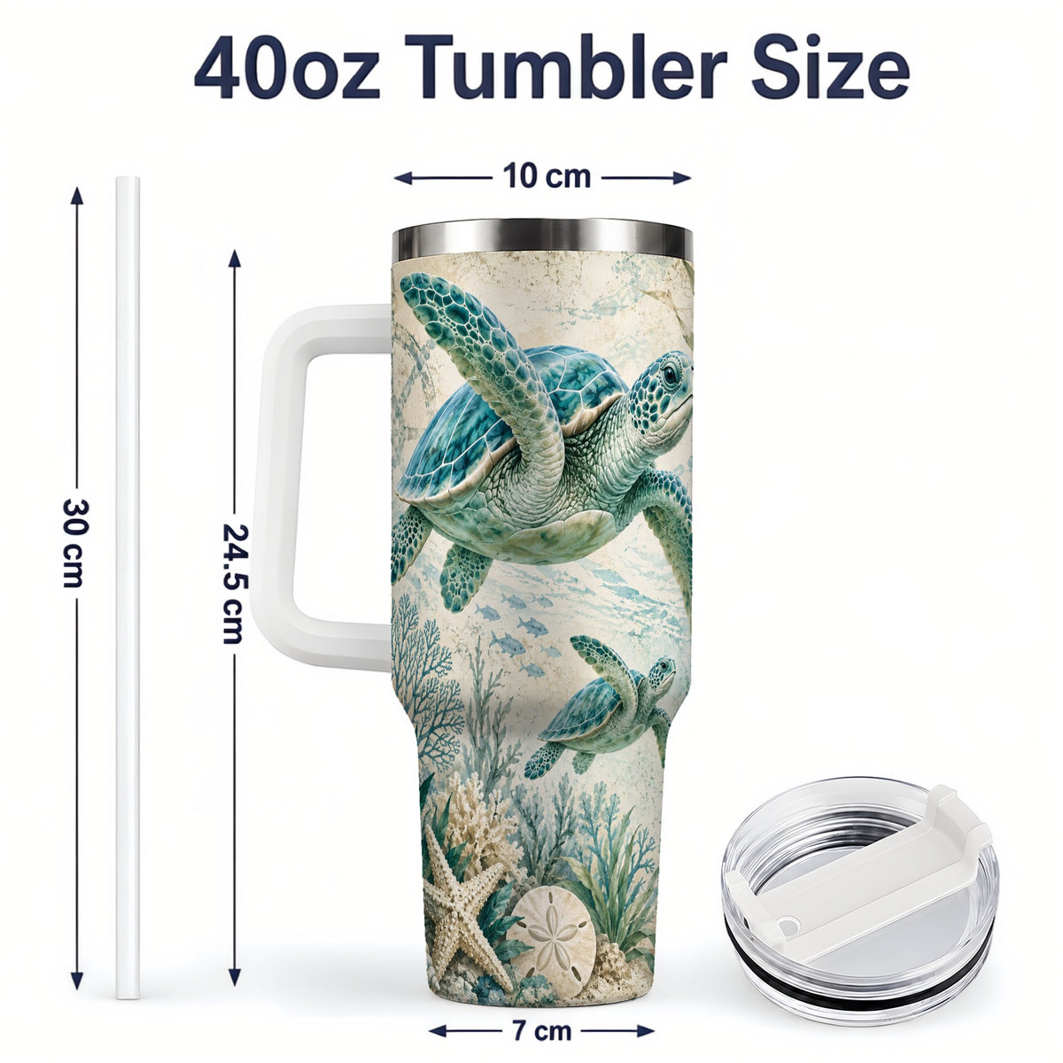 #pl[40oz|White] Sea Turtle Coastal 40oz Tumbler, Stainless Steel Drinkware