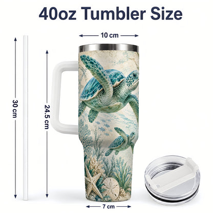 #pl[40oz|White] Sea Turtle Coastal 40oz Tumbler, Stainless Steel Drinkware