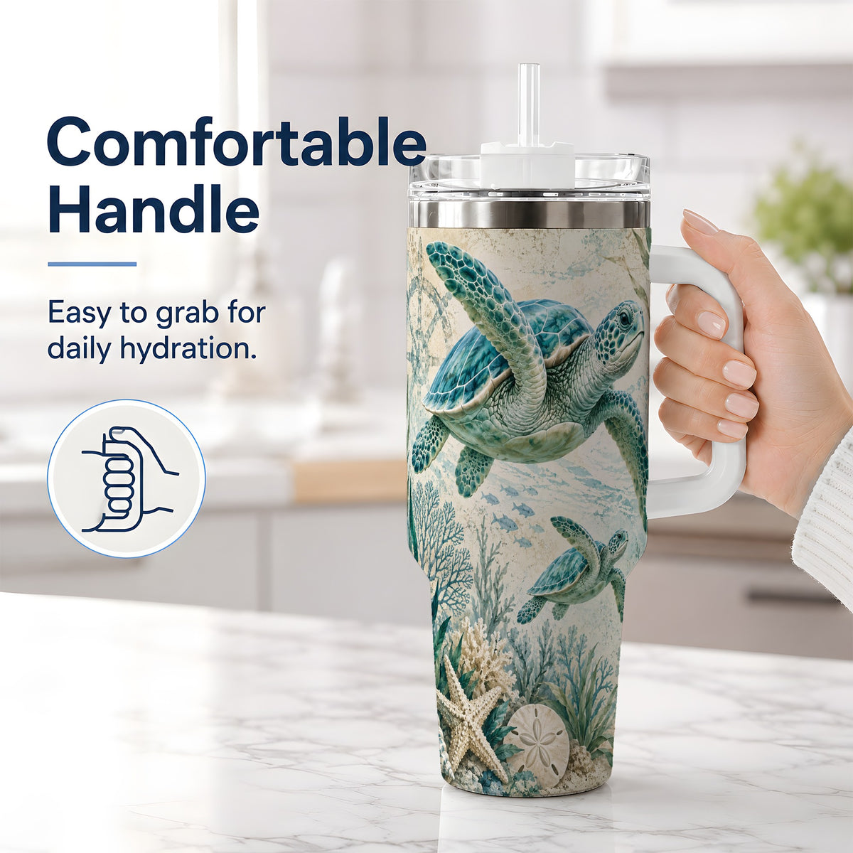#pl[40oz|White] Sea Turtle Coastal 40oz Tumbler, Stainless Steel Drinkware