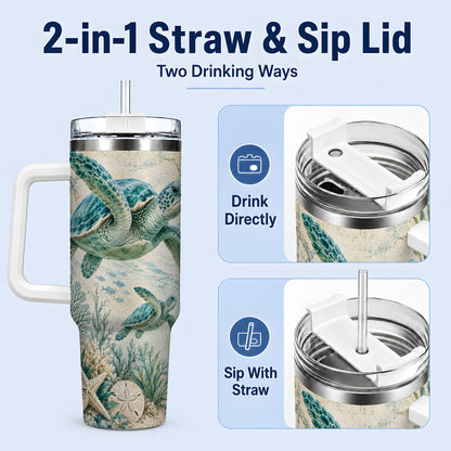 #pl[40oz|White] Sea Turtle Coastal 40oz Tumbler, Stainless Steel Drinkware