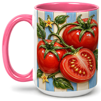 #pl[15oz|Pink] Tomato Garden Accent Mug, Ceramic Drinkware for Kitchen Decor Fans