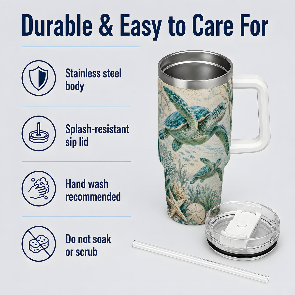 Sea Turtle Coastal 40oz Tumbler, Stainless Steel Drinkware