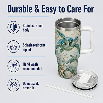 Sea Turtle Coastal 40oz Tumbler, Stainless Steel Drinkware