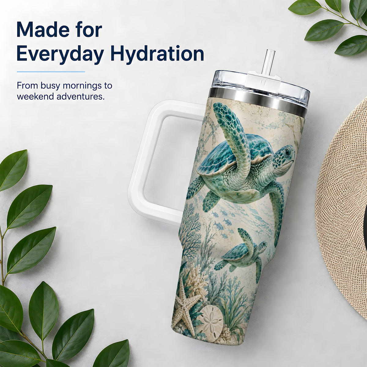 Sea Turtle Coastal 40oz Tumbler, Stainless Steel Drinkware