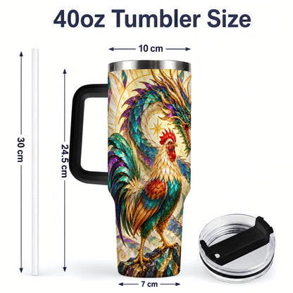 #pl[40oz|Black] Stained Glass Style Rooster Dragon 40oz Tumbler, Stainless Steel