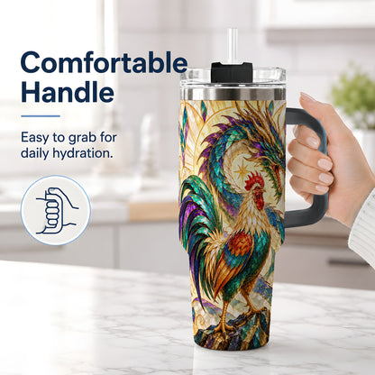 #pl[40oz|Black] Stained Glass Style Rooster Dragon 40oz Tumbler, Stainless Steel
