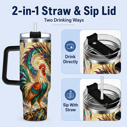 #pl[40oz|Black] Stained Glass Style Rooster Dragon 40oz Tumbler, Stainless Steel