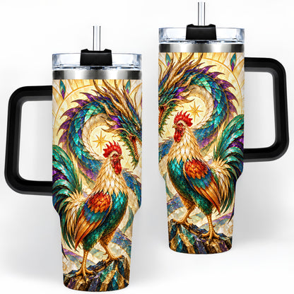 #pl[40oz|Black] Stained Glass Style Rooster Dragon 40oz Tumbler, Stainless Steel
