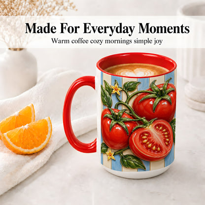 #pl[15oz|Red] Tomato Garden Accent Mug, Ceramic Drinkware for Kitchen Decor Fans