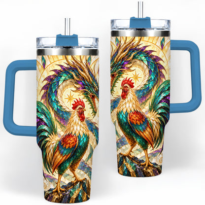 #pl[40oz|Blue] Stained Glass Style Rooster Dragon 40oz Tumbler, Stainless Steel