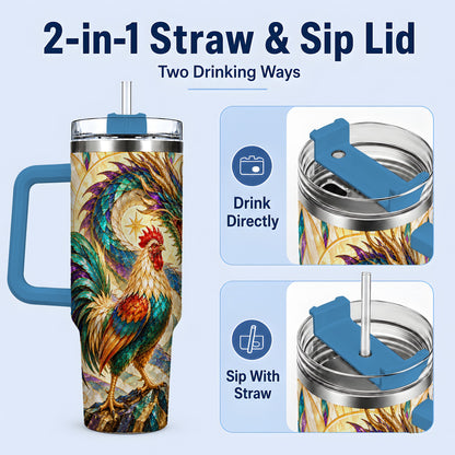 #pl[40oz|Blue] Stained Glass Style Rooster Dragon 40oz Tumbler, Stainless Steel