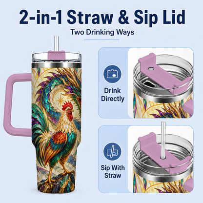 #pl[40oz|Pink] Stained Glass Style Rooster Dragon 40oz Tumbler, Stainless Steel