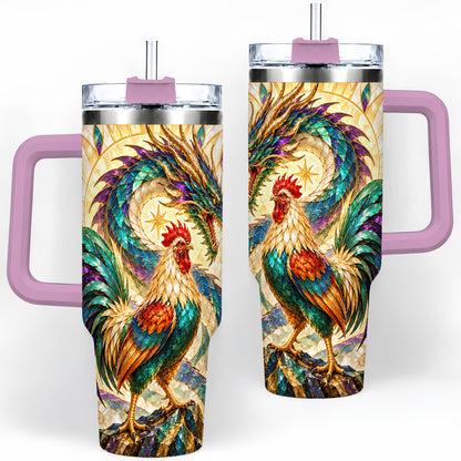 #pl[40oz|Pink] Stained Glass Style Rooster Dragon 40oz Tumbler, Stainless Steel