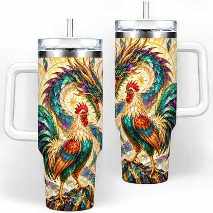 Stained Glass Style Rooster Dragon 40oz Tumbler, Stainless Steel