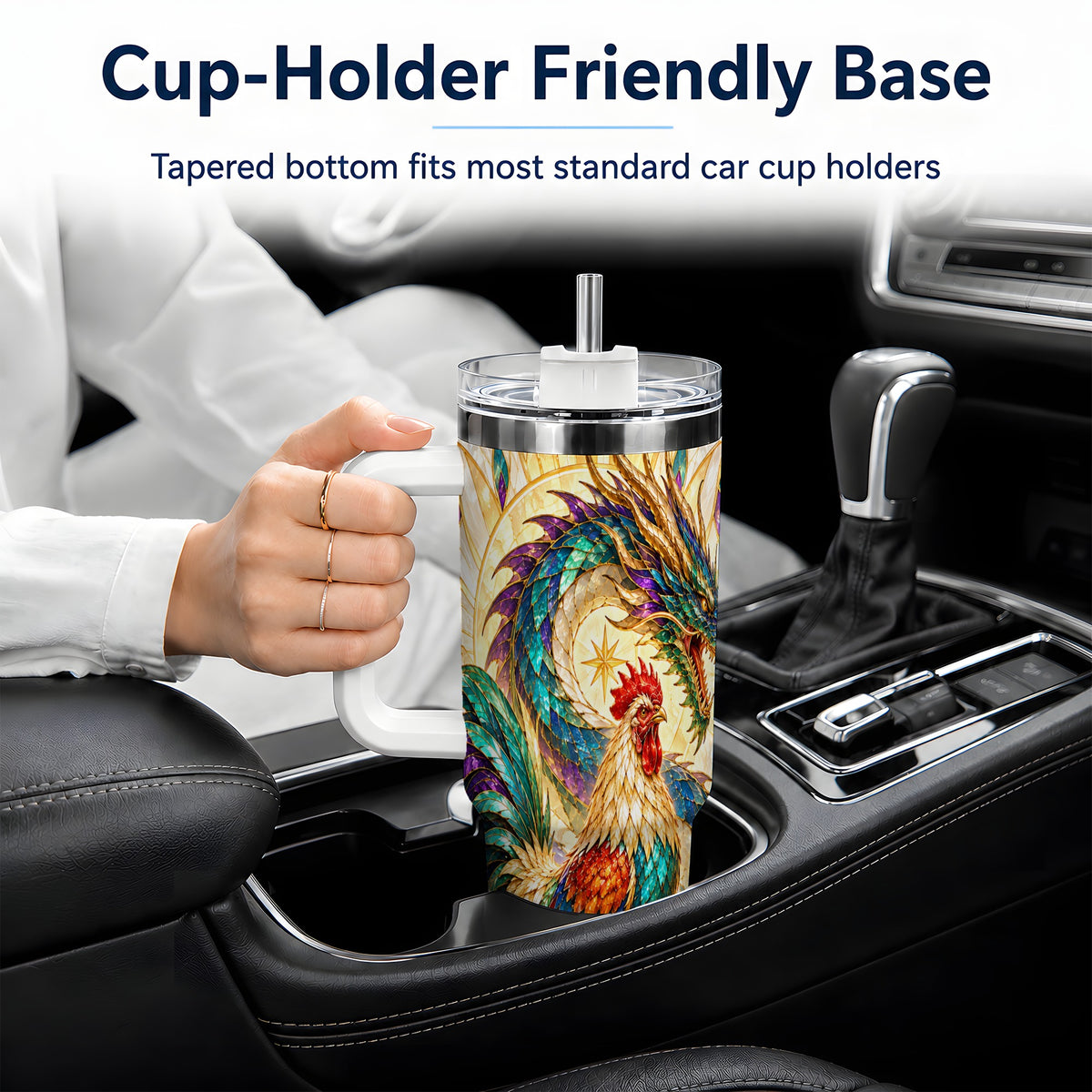Stained Glass Style Rooster Dragon 40oz Tumbler, Stainless Steel