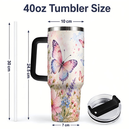 #pl[40oz|Black] Watercolor Butterfly Wildflower 40oz Tumbler, Stainless Steel