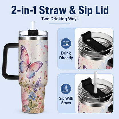 #pl[40oz|Black] Watercolor Butterfly Wildflower 40oz Tumbler, Stainless Steel