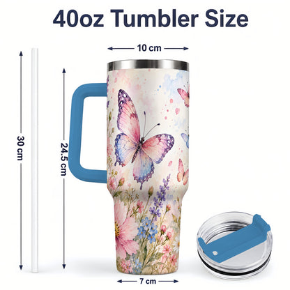 #pl[40oz|Blue] Watercolor Butterfly Wildflower 40oz Tumbler, Stainless Steel