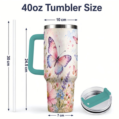 #pl[40oz|Green] Watercolor Butterfly Wildflower 40oz Tumbler, Stainless Steel