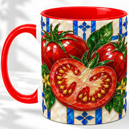 Stained Glass Tomato Accent Mug, Ceramic Drinkware for Gardeners
